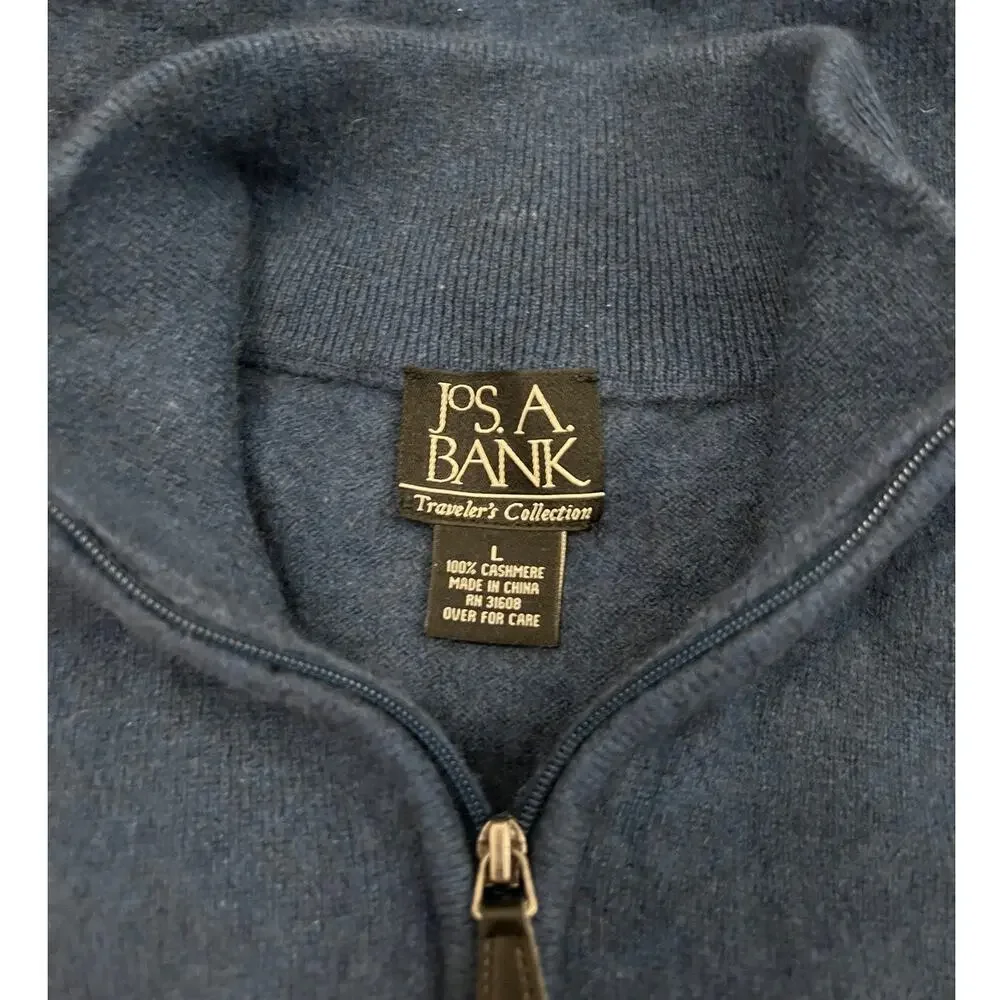 100% Cashmere Blue 1/4 Zip Sweater w/ Leather Zipper Pull